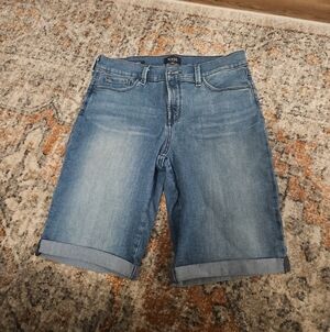NYDJ Rolled-Cuff Denim Bermuda Shorts in Medium Blue